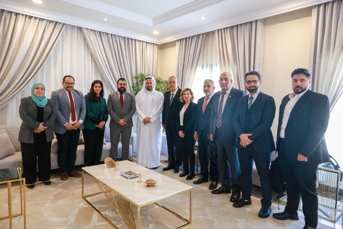 Minister of State at the Ministry of Foreign Affairs H E Dr. Mohammed bin Abdulaziz bin Saleh Al Khulaifi with the Syrian delegation.