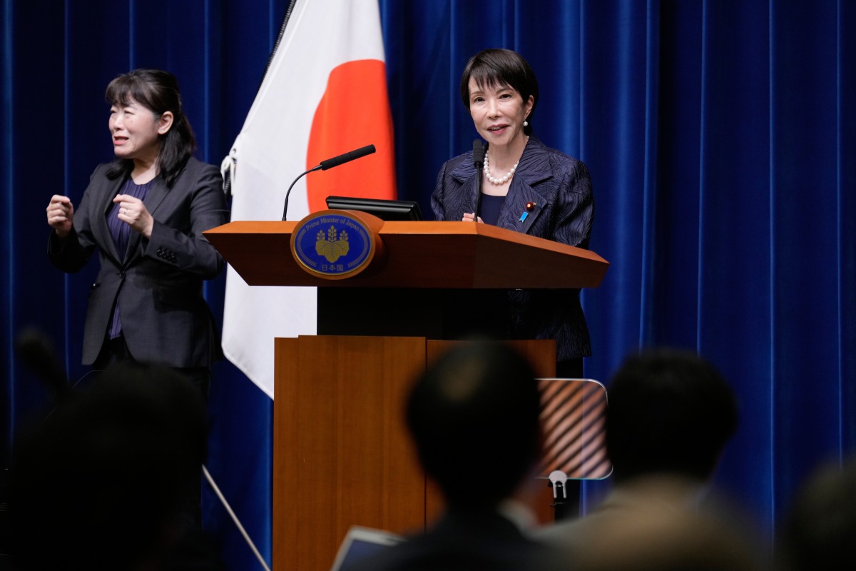Japan's new Prime Minister Sanae Takaichi speaks during a press conference at the prime minister's office in Tokyo, Japan, Oct. 21, 2025. (Eugene Hoshiko/AP/Pool via Xinhua)

