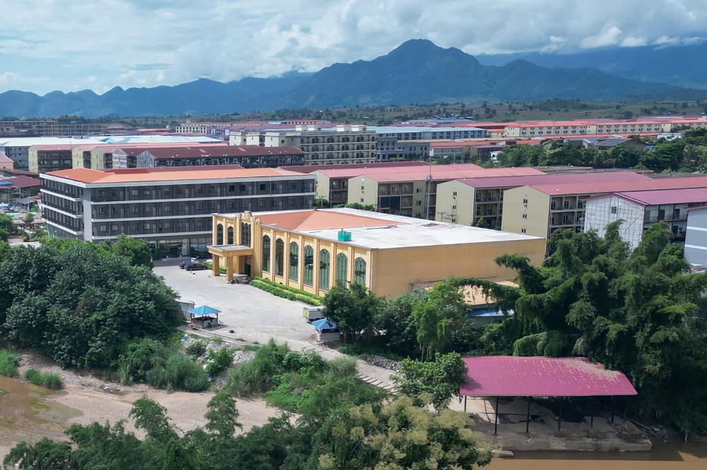 Aerial photo of the KK Park complex from Mae Sot district in Thailand's border province of Tak. Photo by Lillian Suwanrumpha / AFP