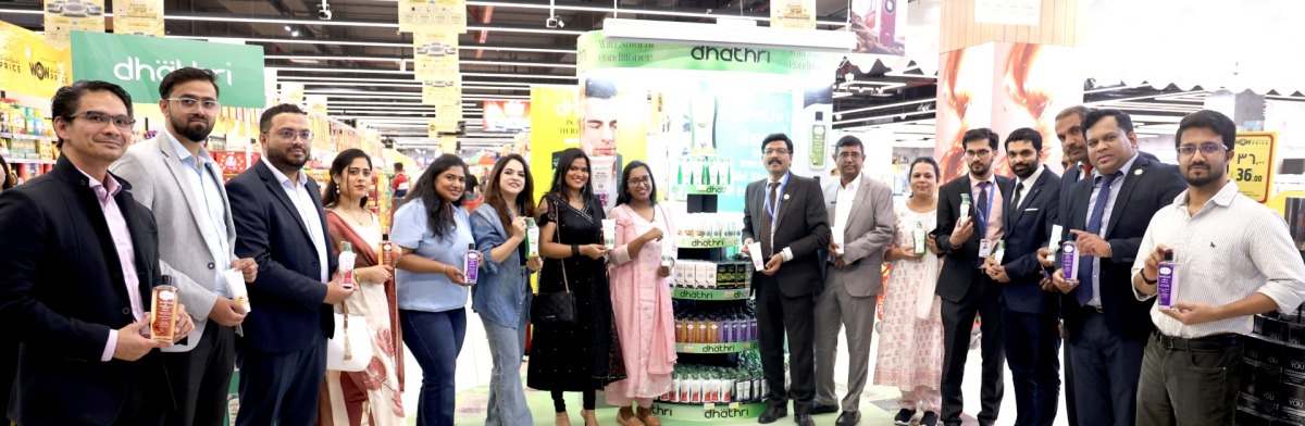 Officials and guests at the launch of Dhathri Ayurveda products in Qatar.