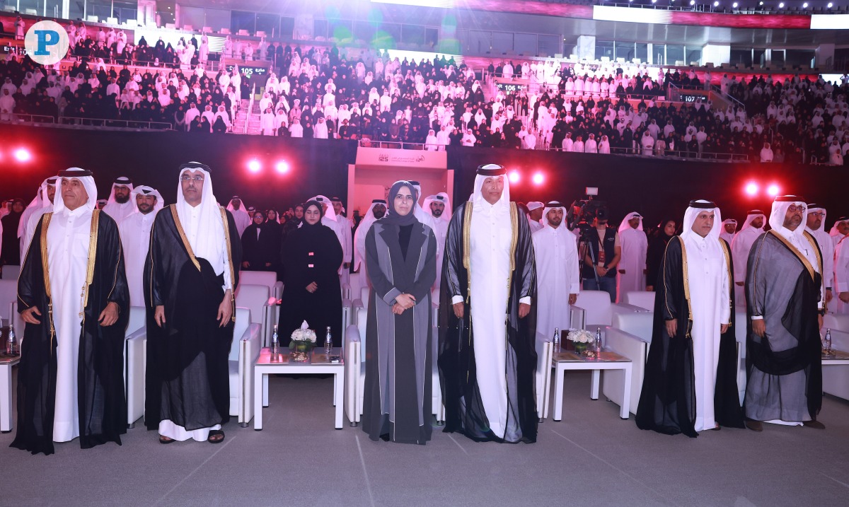 Speaker of Shura Council H E Hassan bin Abdullah Al Ghanim, Minister of Labour H E Dr Ali bin Smaikh Al Marri and Minister of Education and Higher Education H E Lolwah bint Rashid bin Mohammed Al-Khater with other officials during the ceremony.   Pic: Rajan Vadakkemuriyil/The Peninsula