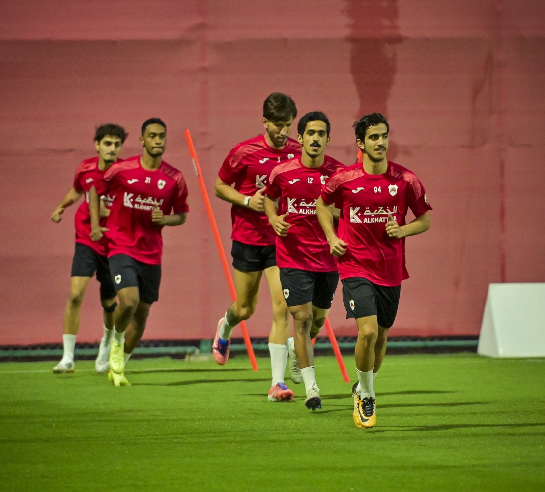 Al Rayyan players during a training session yesterday.