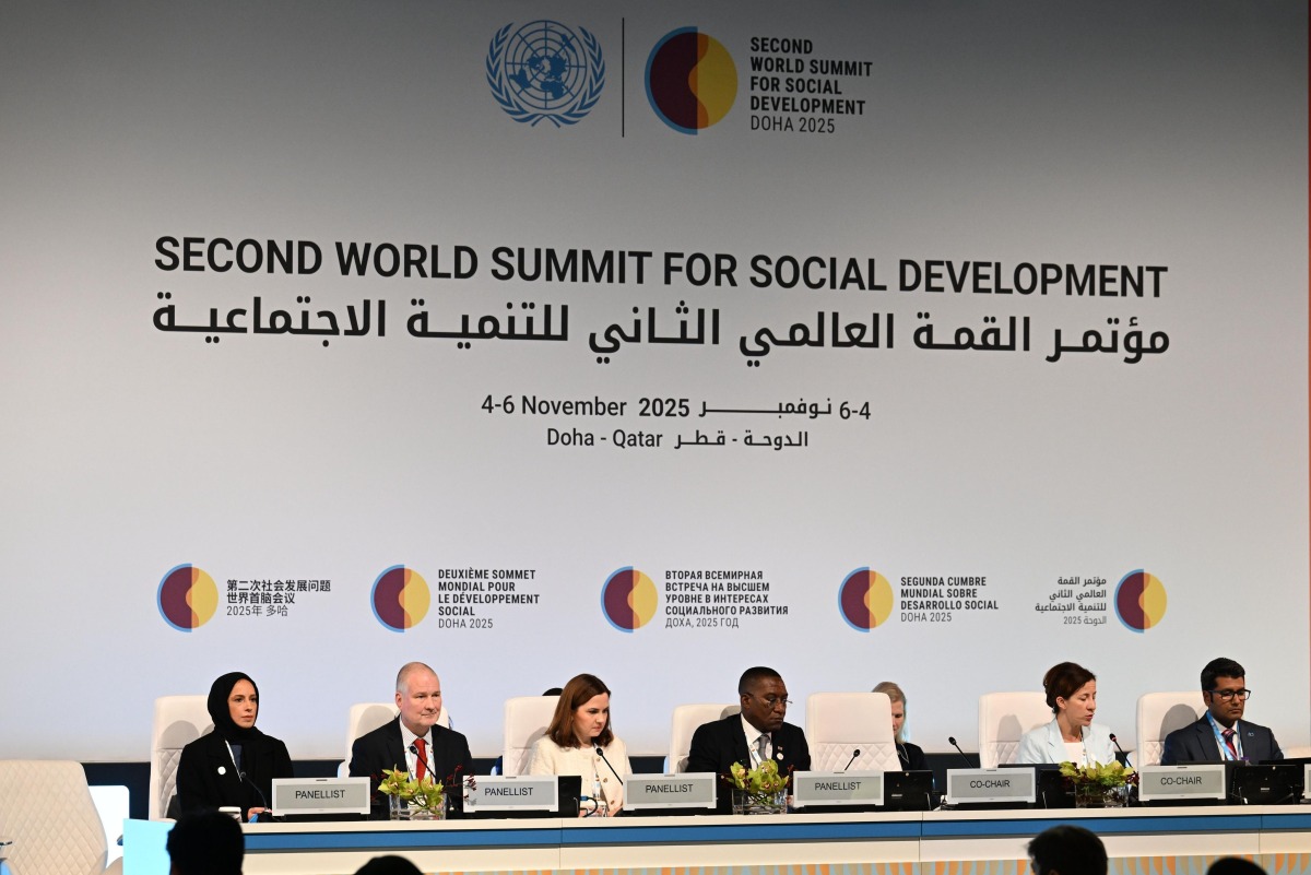 Minister for Social Development and Family, H E Buthaina bint Ali Al Jabr Al Nuaimi (first left), and other panellists at the final round-table discussion at the social development summit. 