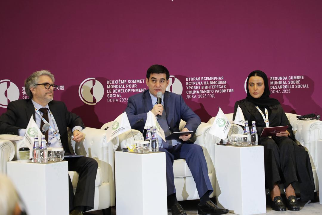 From right: Assistant Undersecretary for Ministry of Social Development and Family H E Sheikha bint Jassim Al Thani; and Deputy Director of the National Agency for Social Protection, Sharifkhodajaev Usman during the event.