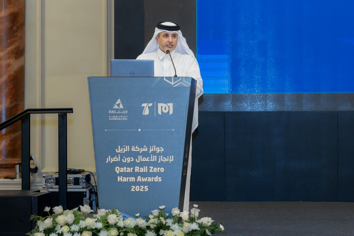 Minister of Environment and Climate Change, and Managing Director and CEO of Qatar Rail, H E Dr. Abdullah bin Abdulaziz bin Turki Al Subaie addressing the awards ceremony. 
