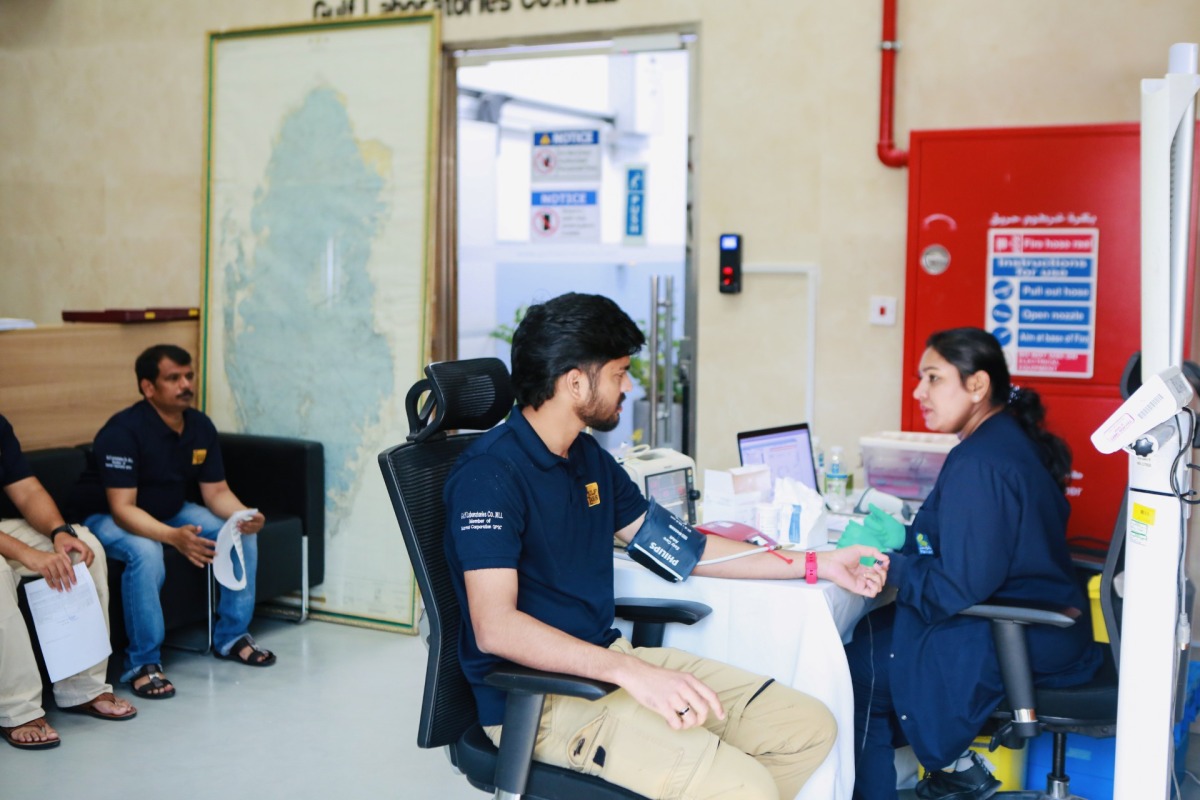 Gulf Laboratories employees donating blood during the campaign. 