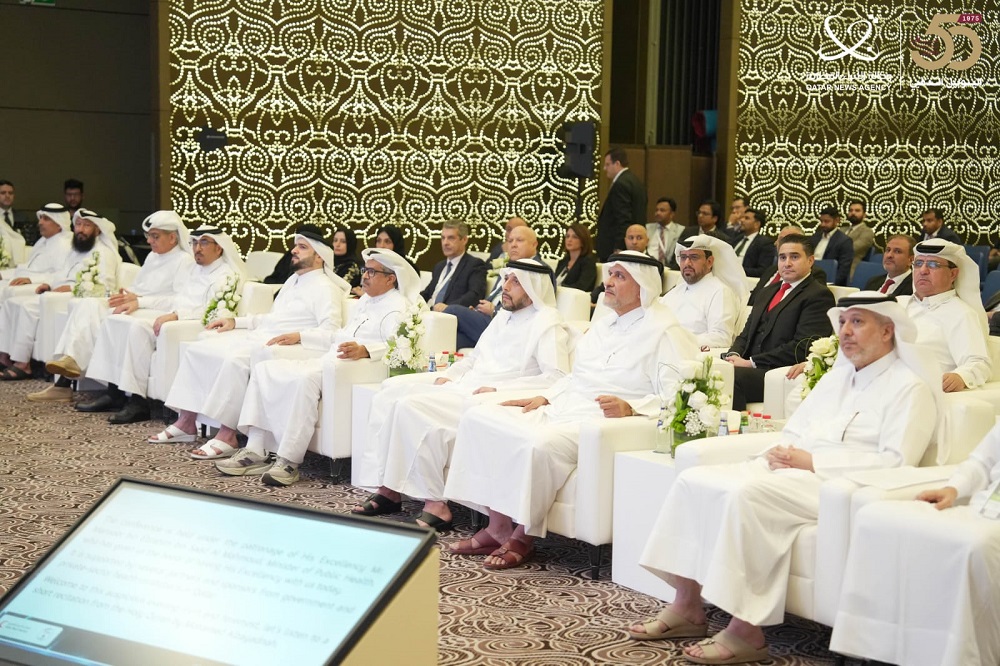 Minister of Public Health H E Mansoor bin Ebrahim bin Saad Al Mahmoud and other dignitaries at the opening session of the conference. 