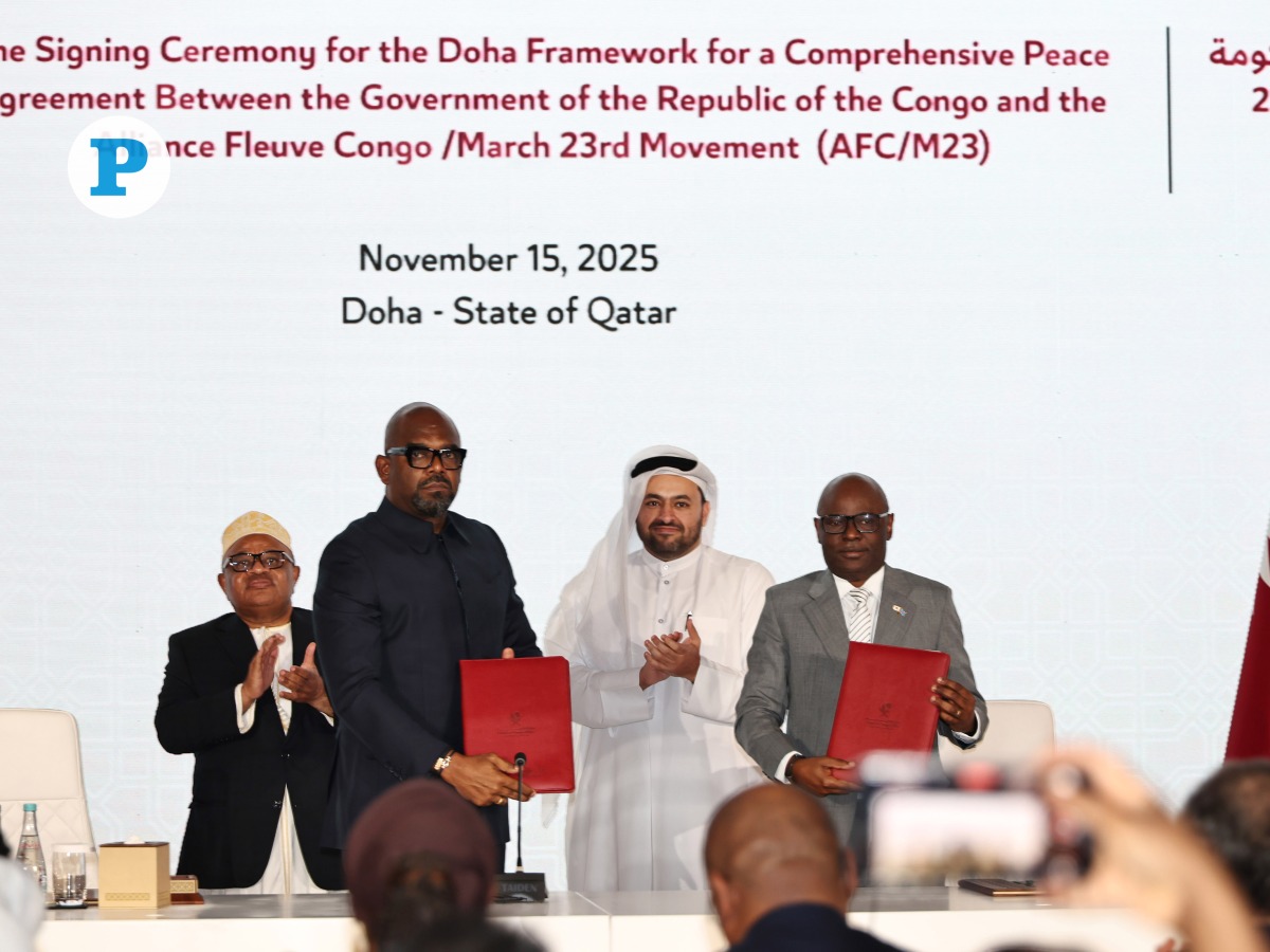 Representatives of Democratic Republic of the Congo (DRC) and the Congo River Alliance (M23 Movement) sign and exchange the framework for peace agreement in the presence of Minister of State at the Ministry of Foreign Affairs H E Dr. Mohammed bin Abdulaziz bin Saleh Al Khulaifi. Pic: Salim Matramkot/The Peninsula