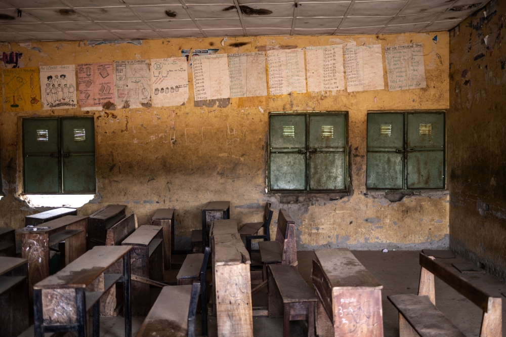 (Files) A general view of an empty classroom of a Local Education Authority (LEA) Primary School in Lugbe, Abuja, on June 27, 2025. (Photo by Olympia De Maismont / AFP)