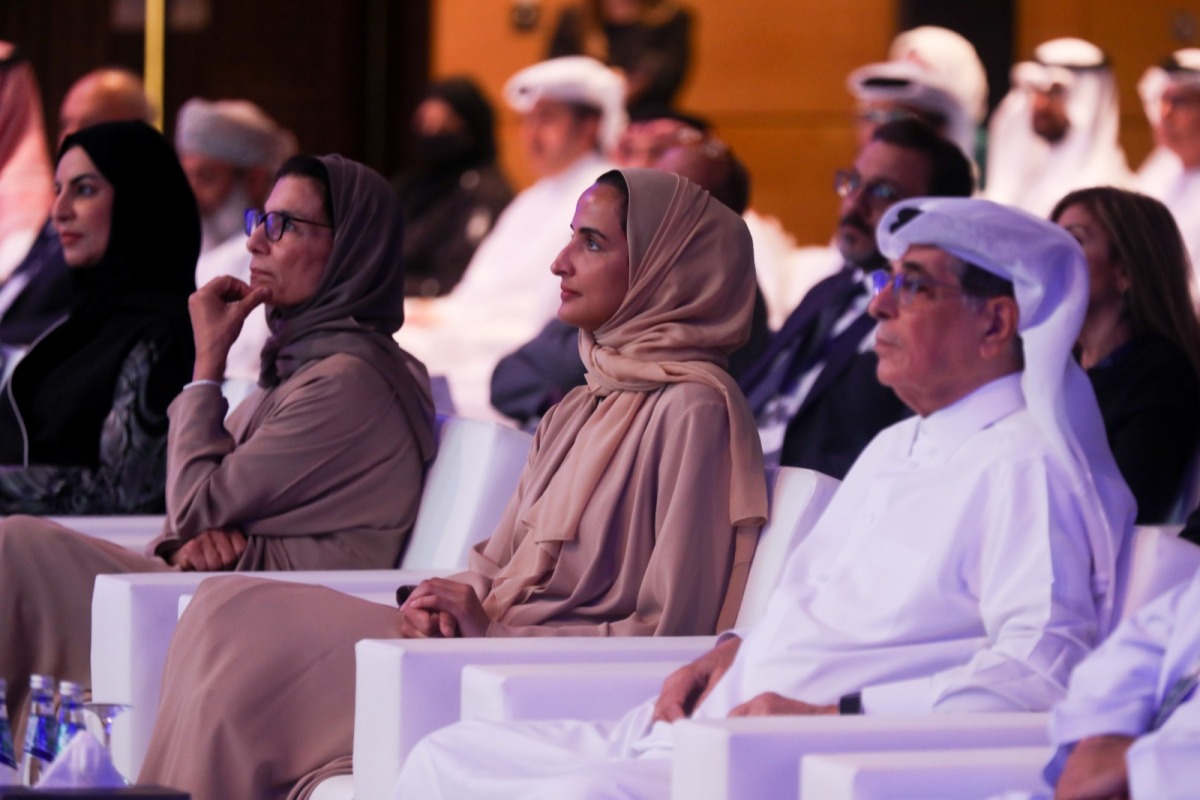 Vice Chairperson of Qatar Foundation and the Chairperson of QNL Board of Trustees H E Sheikha Hind bint Hamad Al Thani; Minister of State and President of Qatar National Library H E Dr. Hamad bin Abdulaziz Al-Kawari; and other dignitaries at the 36th Conference of the Arab Federation for Libraries and Information. 