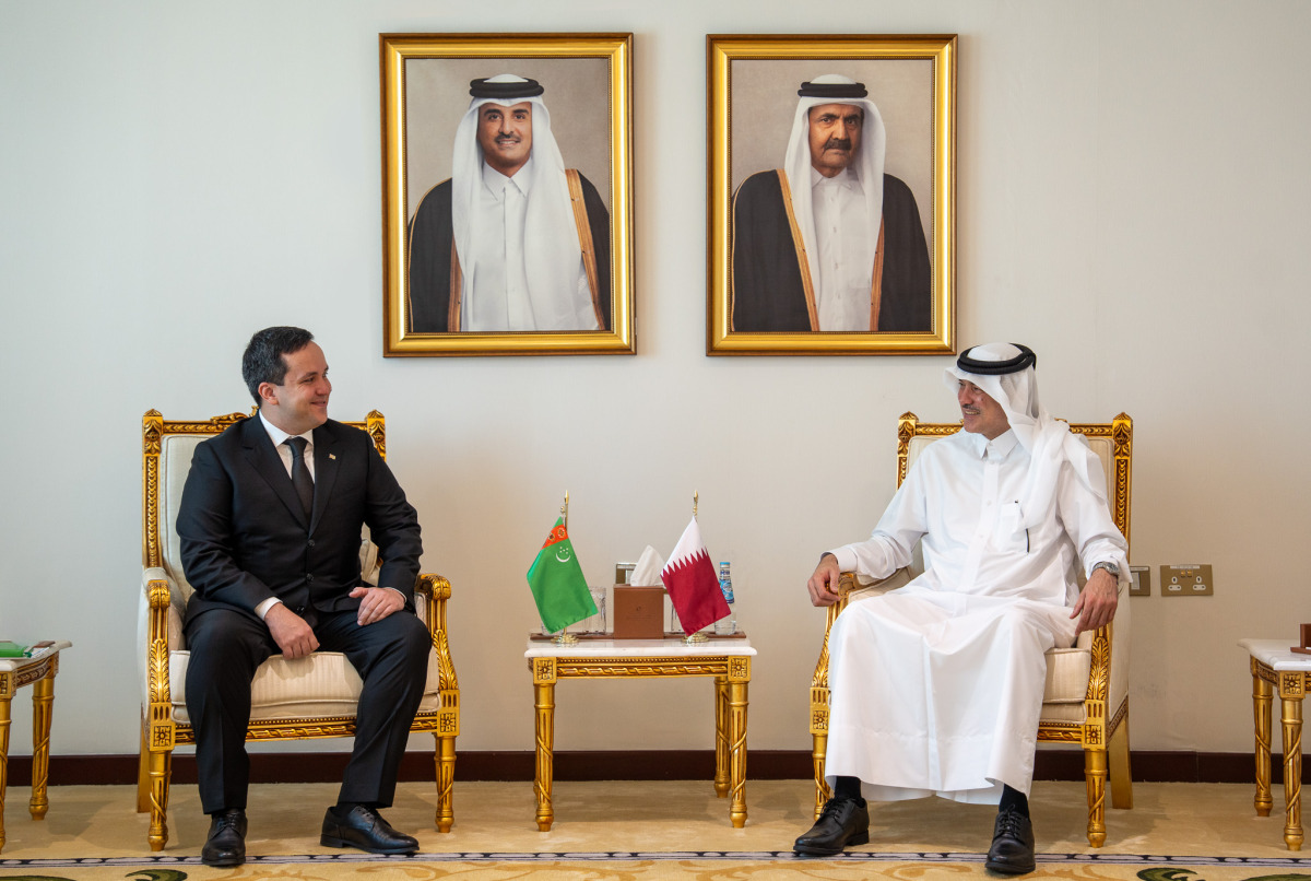 Minister of State for Foreign Trade Affairs H E Dr. Ahmed bin Mohammed Al-Sayed and Minister of Trade and Foreign Economic Relations of Turkmenistan H E Nazar Agahanov during the meeting.