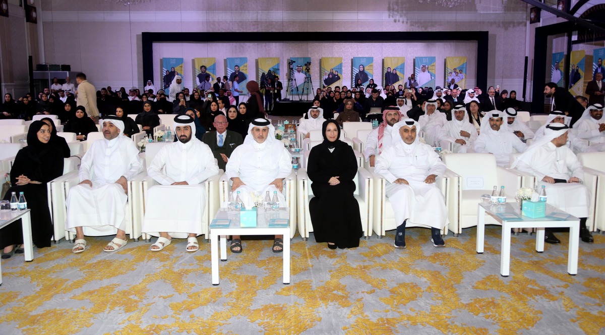 Minister of Environment and Climate Change H E Dr. Abdullah bin Abdulaziz bin Turki Al Subaie and Minister of Social Development and Family H E Buthaina bint Ali Al Jabr Al Nuaimi with other officials during the event.