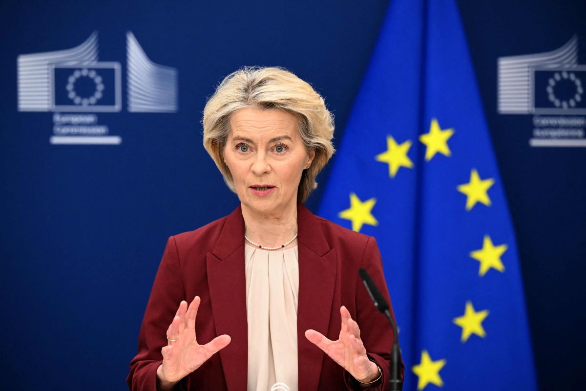 European Commission President Ursula Von der Leyen attends a press confrence in Brussels on December 3, 2025. Photo by NICOLAS TUCAT / AFP