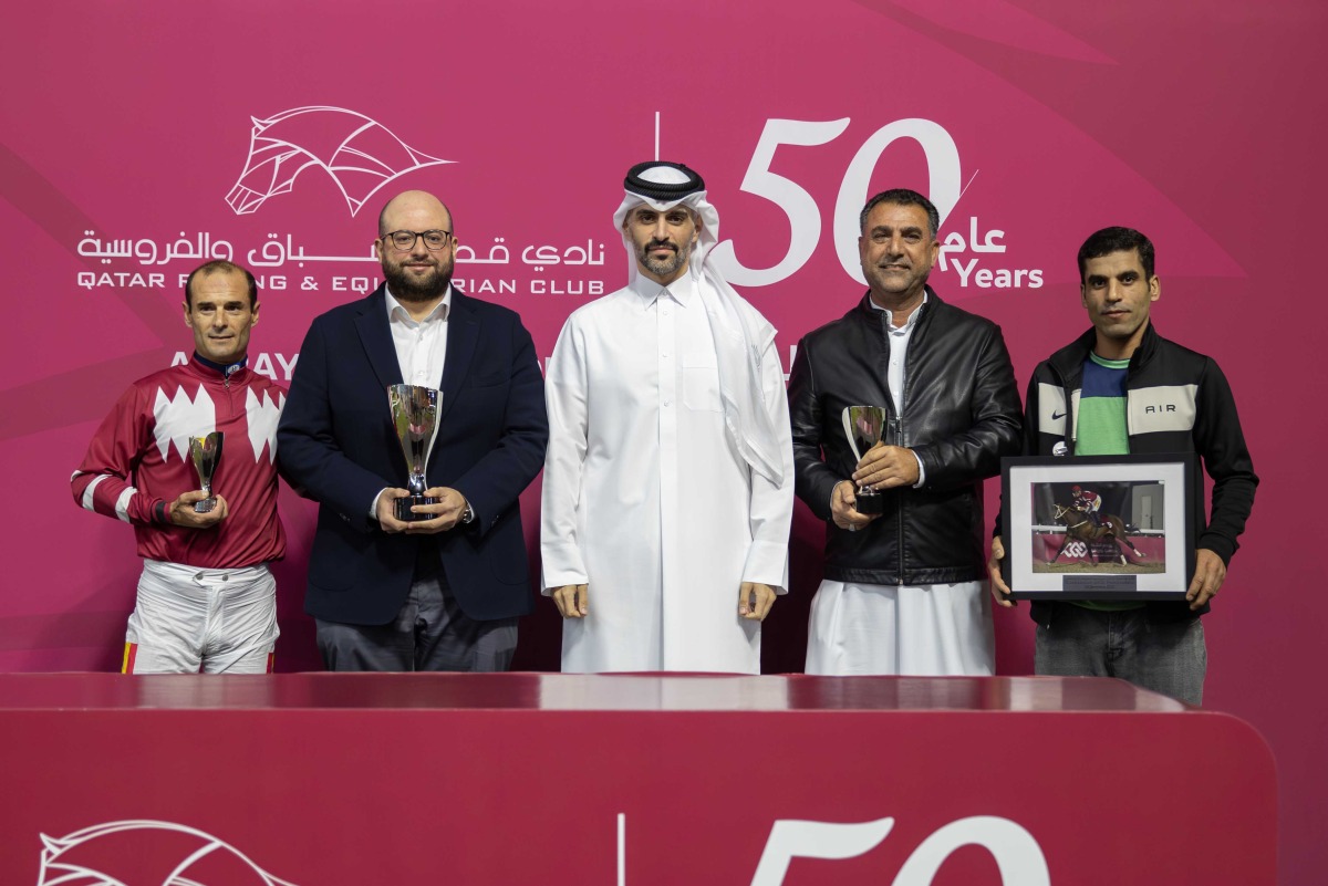 QREC's Head of Racing Operations Rashid Saed Adiba presented the trophies to connections of Estoori. PICS: Juhaim/QREC 