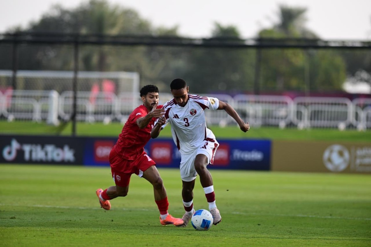 Action during the match between Qatar and Bahrain at U-23 Gulf Cup. 