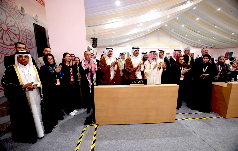 Minister of Culture H E Sheikh Abdulrahman bin Hamad Al-Thani with other officials during the event.