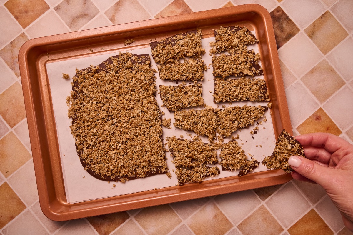 Tahini Crunch Chocolate Bark. Photo by: Lauren Bulbin / The Washington Post. Food styling by Lisa Cherkasky