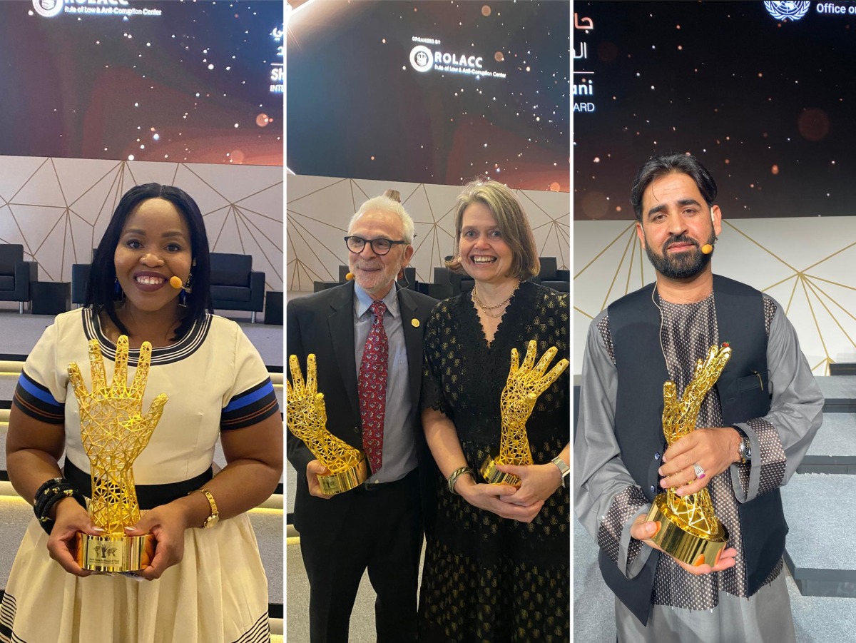 From left: Andiswa Matekenka, Professor Nikos Passas and Dr. Marianne Camerer, and Motiullah Wesa.