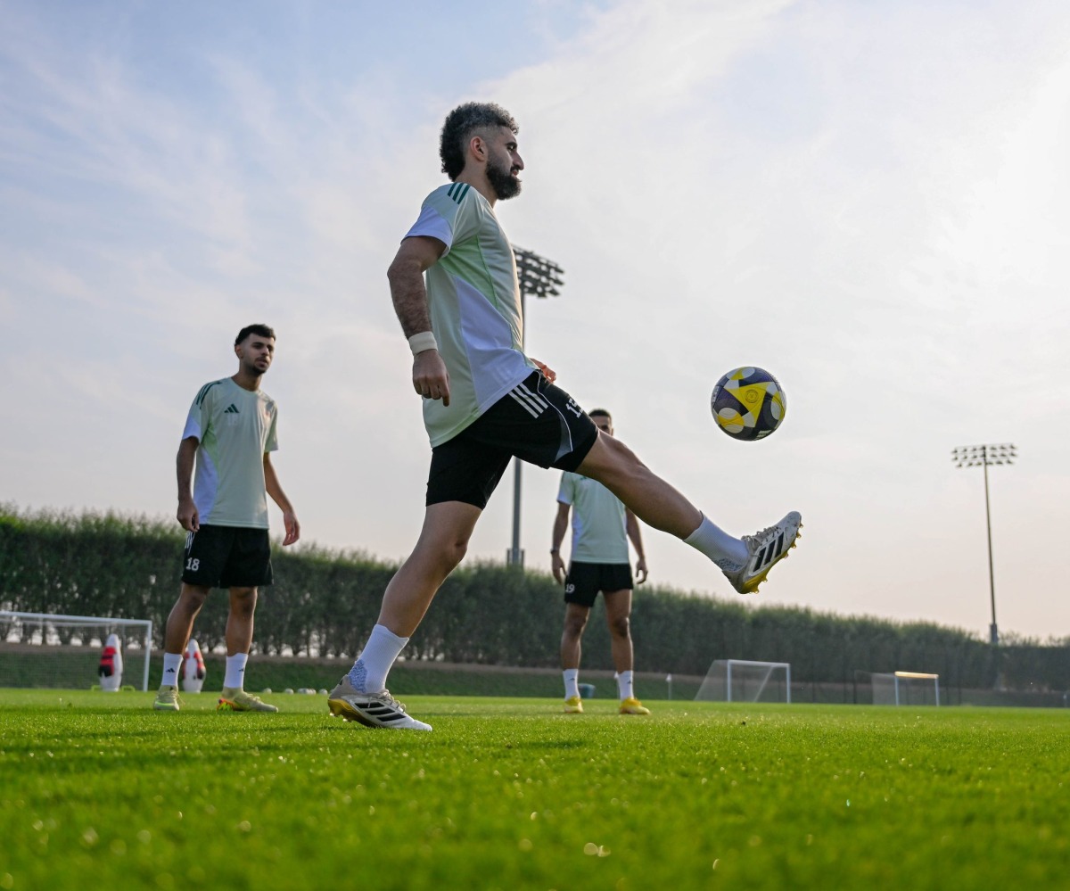 UAE players attend a training session in Doha.