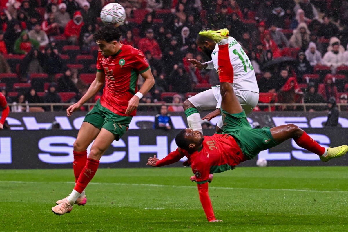 Morocco’s Ayoub El Kaabi scores a goal during the Africa Cup of Nations group A match against Comoros.