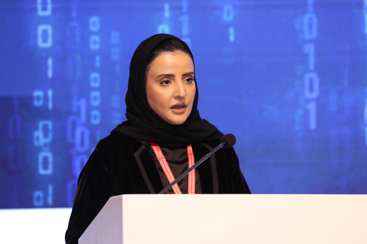 Assistant Undersecretary for Family Affairs at the Ministry of Social Development and Family H E Sheikha Sheikha bint Jassim bin Ahmed Al-Thani addressing the conference.