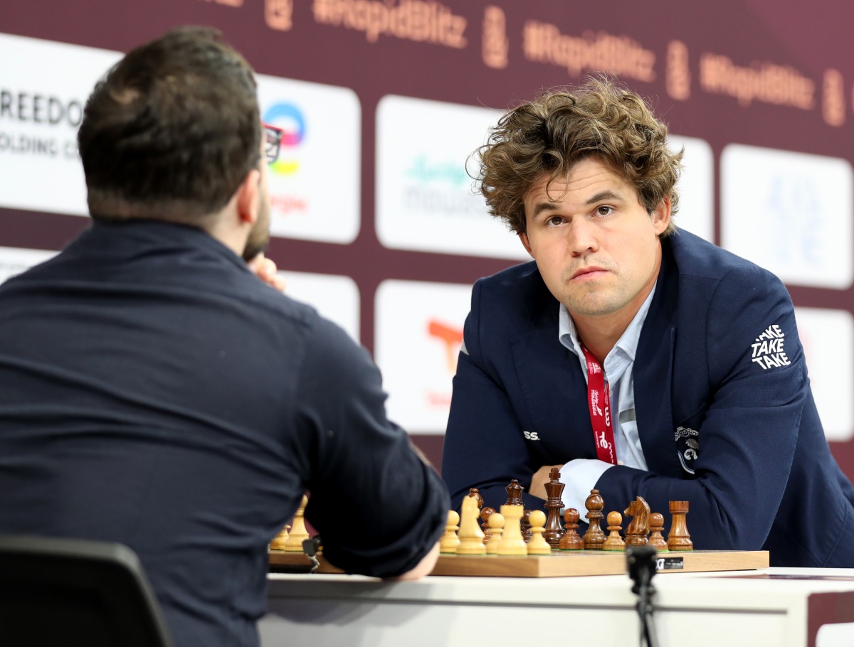 Norway's Magnus Carlsen (right) and Maxime Vachier-Lagrave of France during their sixth game. 
