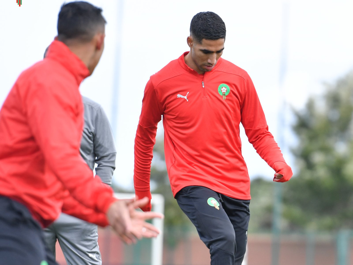 Achraf Hakimi (right) attends Morocco’s training session. PIC: Equipe du Maroc