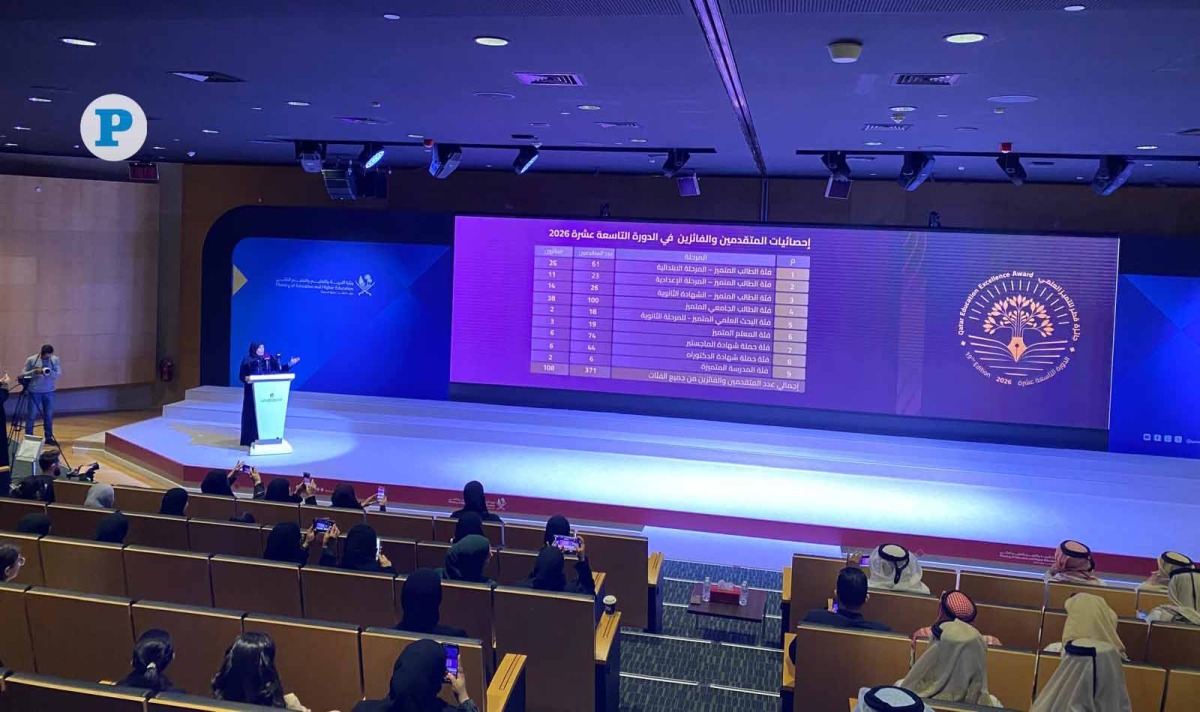 CEO of the Education Excellence Award Maryam Abdullah Al Mohannadi announcing the winners. P