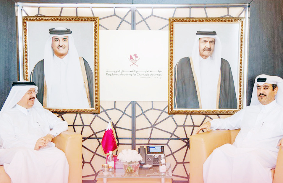 RACA General Manager Ibrahim Abdullah Al Dehaimi (right) meeting RNSR's International Ambassador for Social Responsibility Dr. Mohammad bin Saif Al Kuwari.