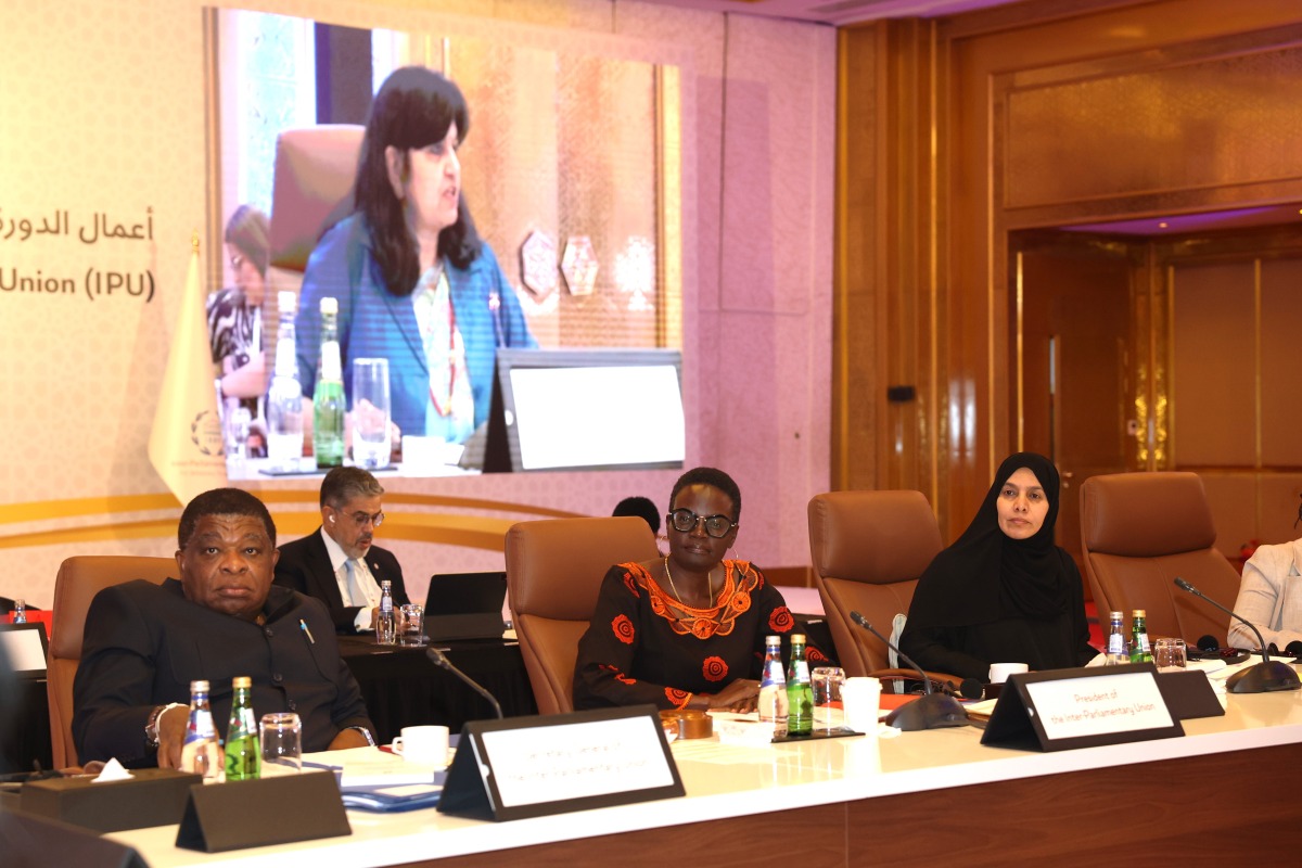 Deputy Speaker of Shura Council H E Dr. Hamda bint Hassan Al Sulaiti with other delegates during the meeting.