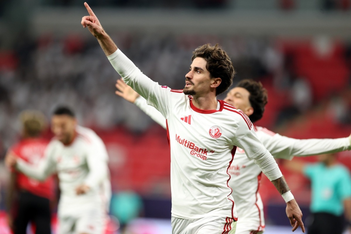 Al Shamal's Alex Collado celebrates  after scoring against Al Rayyan yesterday. 