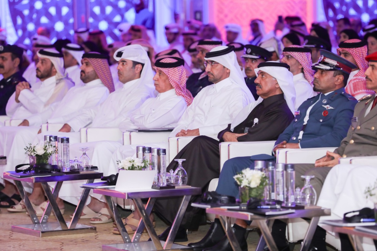 Minister of Justice and Minister of State for Cabinet Affairs H E Ibrahim bin Ali Al Mohannadi, Minister of State for Foreign Affairs H E Sultan bin Saad Al Muraikhi with other dignitaries at Fourth National Human Rights Forum in Doha yesterday.