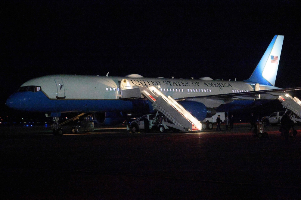 A view of the plane which will now carry President Trump to Switzerland after Air Force One returned to Joint Base Andrews on January 20, 2026 in Joint Base Andrews, Maryland. Chip Somodevilla/Getty Images/AFP
