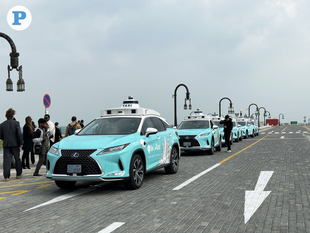 Mowasalat (Karwa) Robotaxis lined up at Old Doha Port during a public trial on Monday, January 26, 2026. Photo by Alexandra Evangelista/ The Peninsula