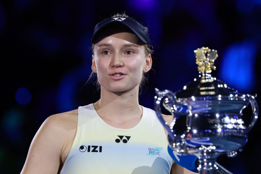 Kazakhstan's Elena Rybakina after her victory against Belarus' Aryna Sabalenka during the women's singles final match in Melbourne on January 31, 2026. (Photo by David Gray / AFP) 