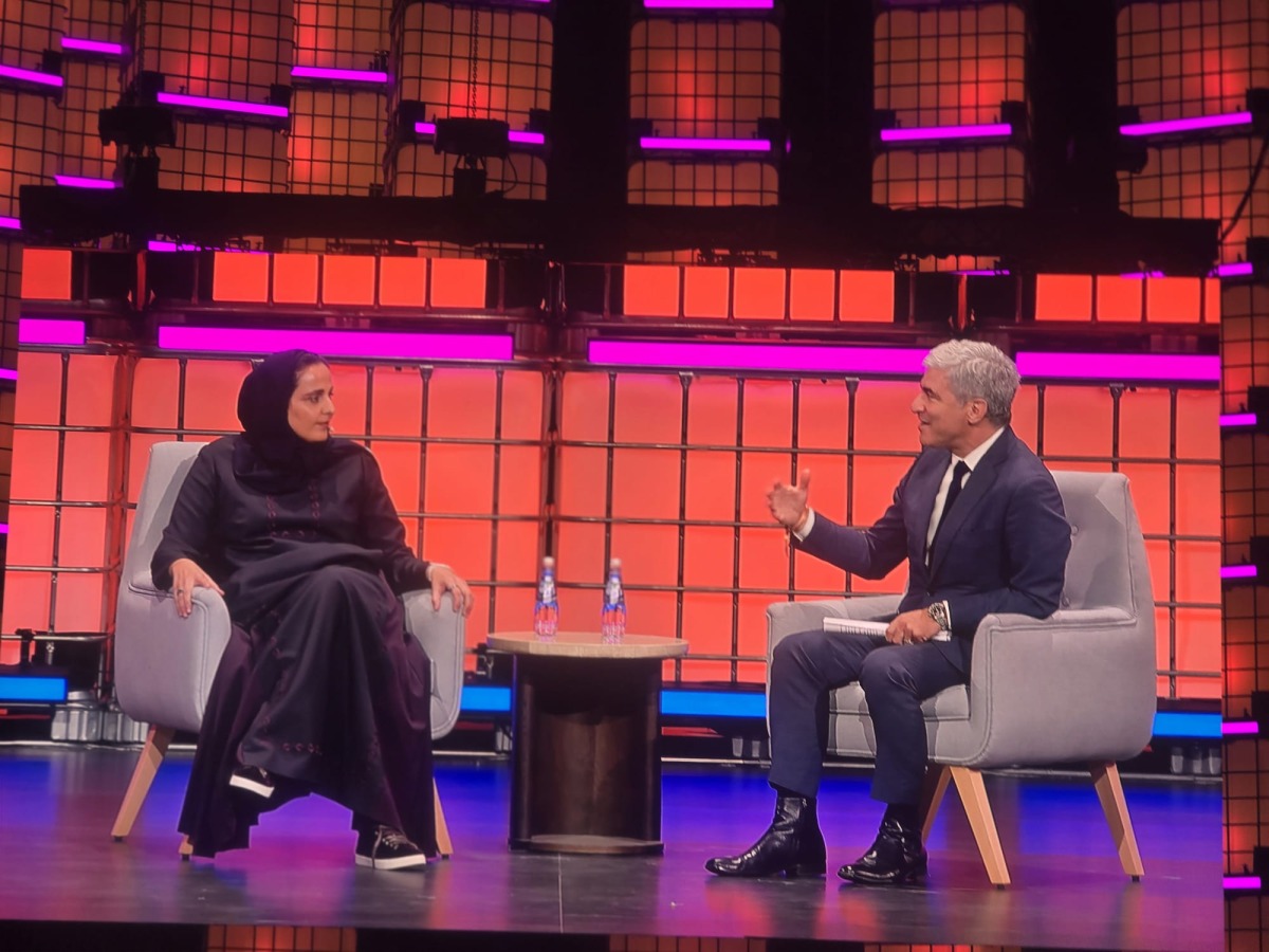 Chairperson of Qatar Museums H E Sheikha Al Mayassa bint Hamad bin Khalifa Al-Thani and CEO and Wallis Annenberg Director of the Los Angeles County Museum of Art, Michael Govan during the session at Web Summit yesterday. 