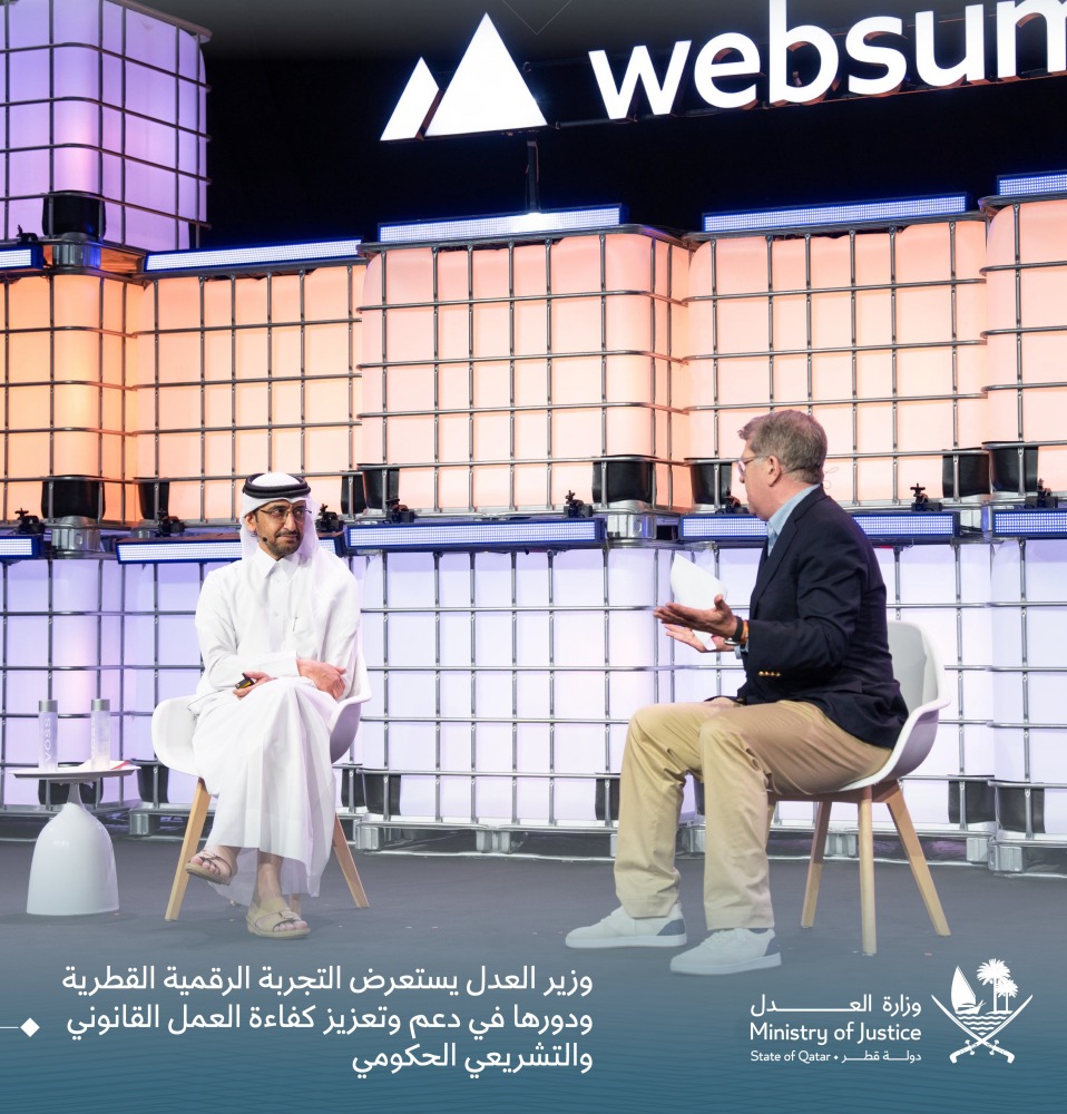 Minister of Justice and Minister of State for Cabinet Affairs H E Ibrahim bin Ali bin Issa Al Hassan Al Mohannadi in conversation with Editor-at-large of The National Interest, Steve Clemons at the Web Summit Qatar 2026, yesterday.