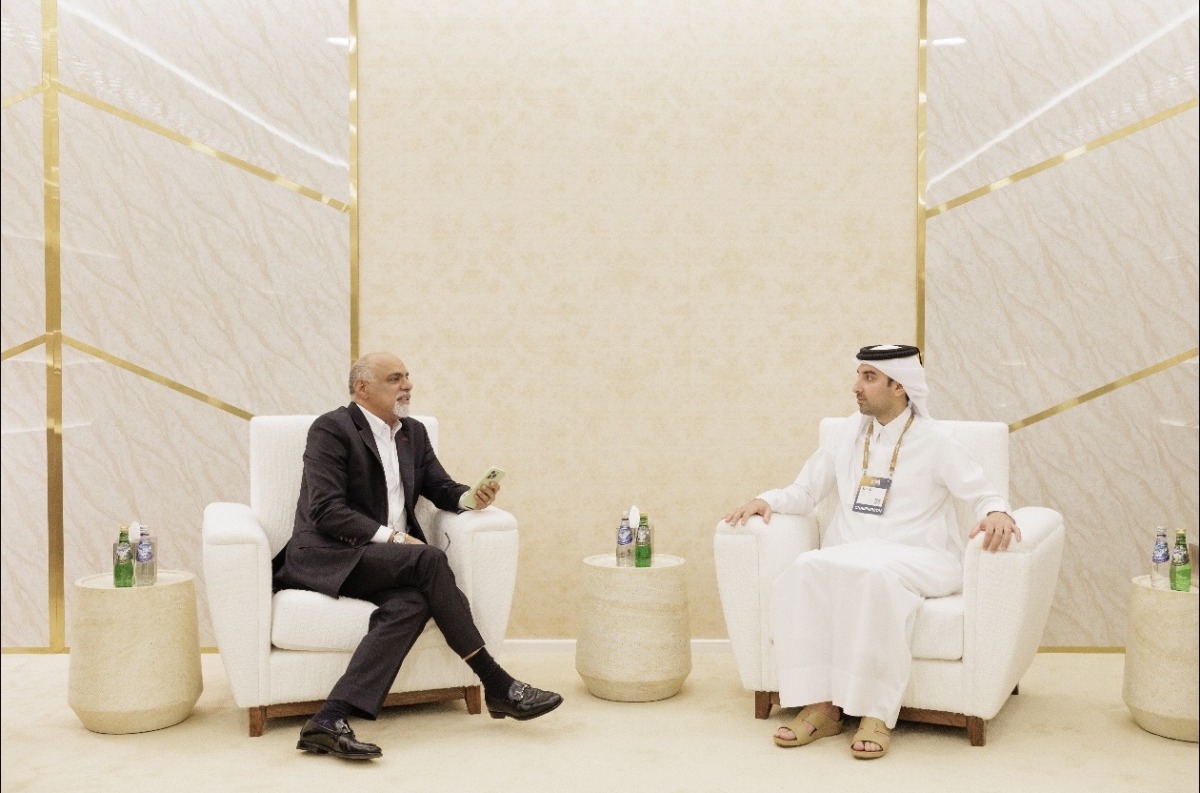 GCO Director H E Sheikh Jassim bin Mansour bin Jabor Al-Thani meeting Senior Fellow at Mastercard, Raja Rajamannar in Doha.  