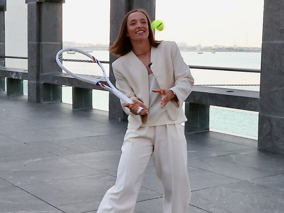 Poland's Iga Swiatek during a pre-event ceremony in Doha.