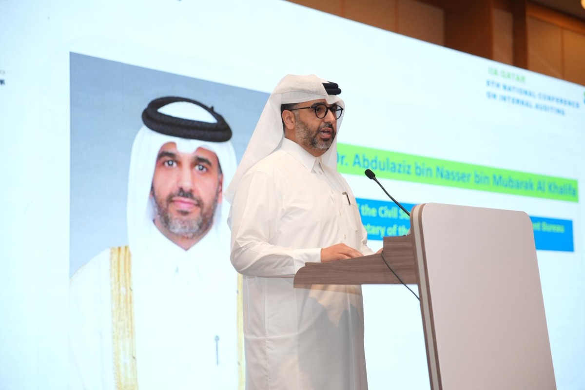 President of the Civil Service and Government Development Bureau and Secretary-General of the National Planning Council H E Dr Abdulaziz bin Nasser bin Mubarak Al Khalifa speaking at the event.