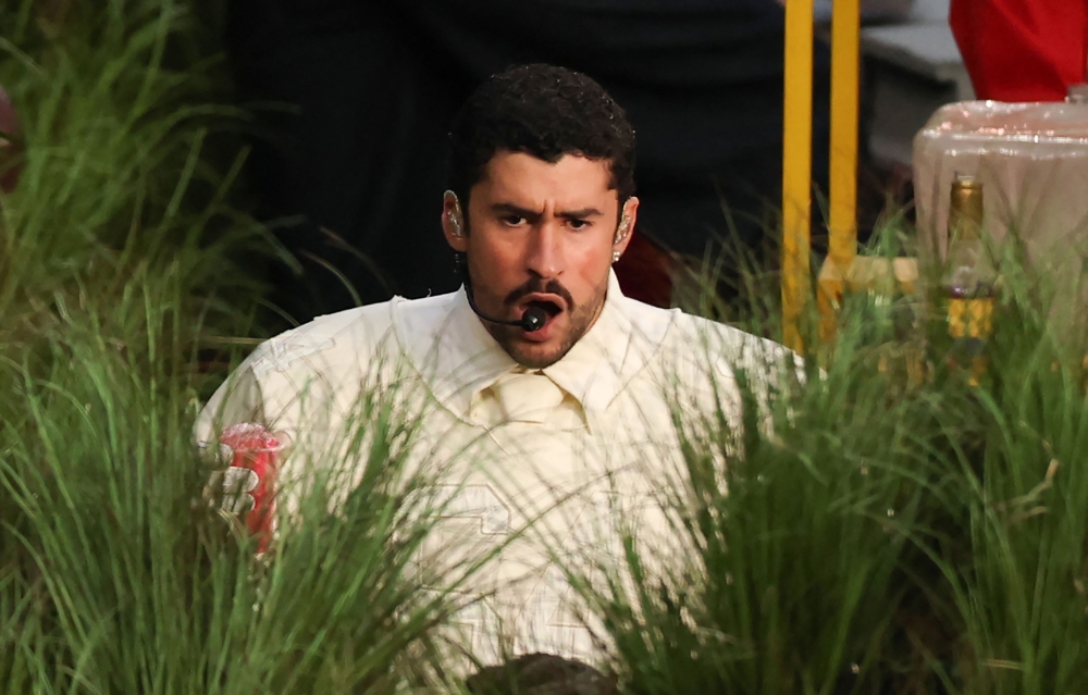 Puerto Rican singer Bad Bunny performs during Super Bowl LX Patriots vs Seahawks Apple Music Halftime Show at Levi's Stadium in Santa Clara, California on February 8, 2026. (Photo by Patrick T. Fallon / AFP)