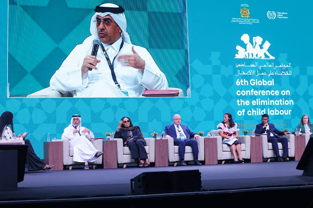 Minister of Labour H E Dr. Ali bin Smaikh Al Marri speaking at the event.