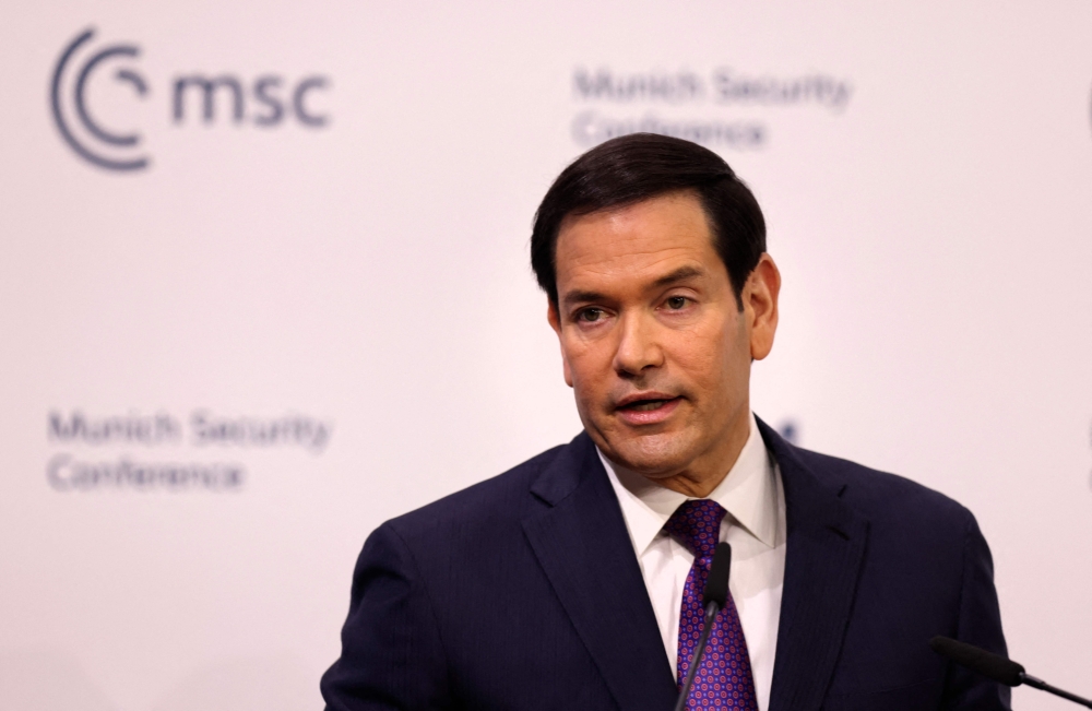 US Secretary of State Marco Rubio speaks during the 62nd Munich Security Conference (MSC) on February 14, 2026 in Munich, southern Germany. (Photo by Alexandra Beier / POOL / AFP)