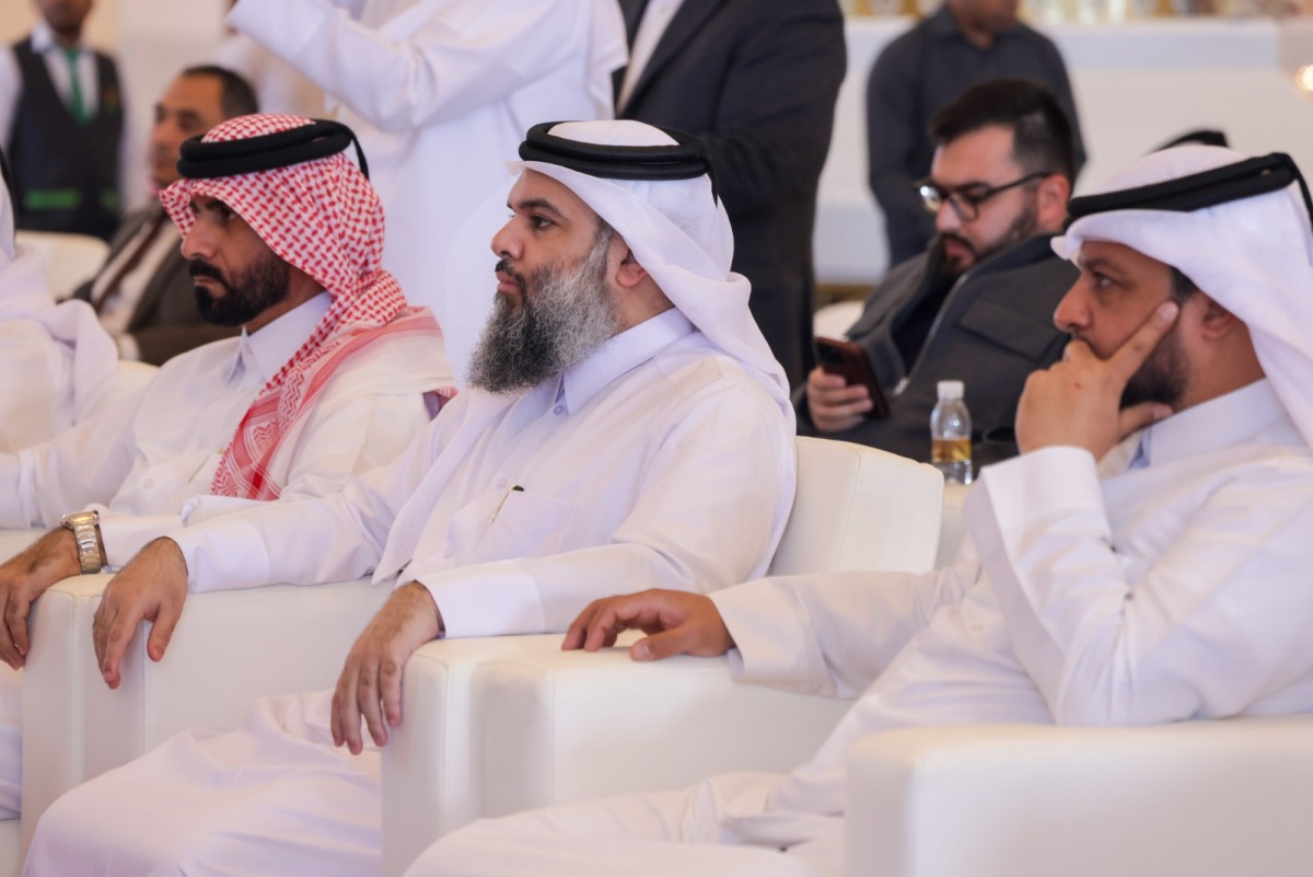 Undersecretary of the Ministry of Awqaf and Islamic Affairs H E Dr. Sheikh Khalid bin Mohammed bin Ghanem Al Thani with other officials during the press conference.
