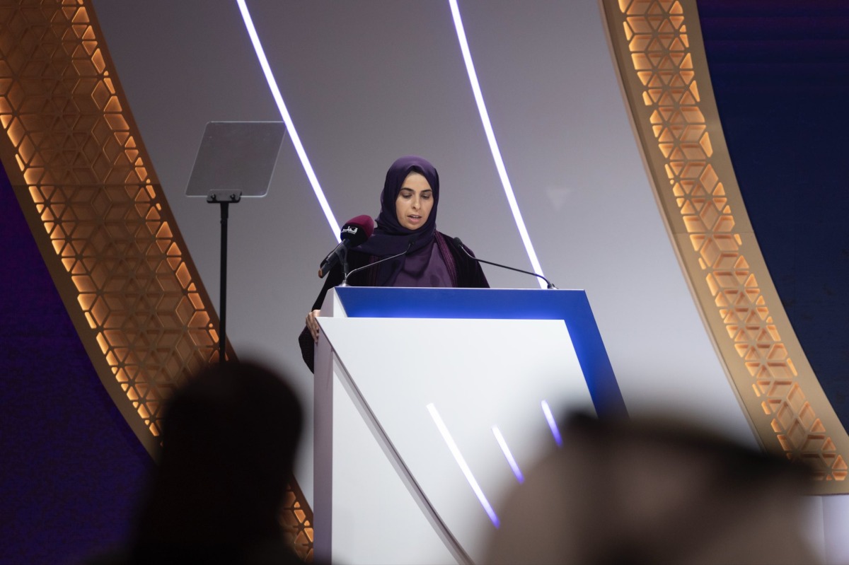 Minister of Education and Higher Education H E Lolwah bint Rashid bin Mohammed Al Khater addressing the 19th Qatar Education Excellence Award ceremony.