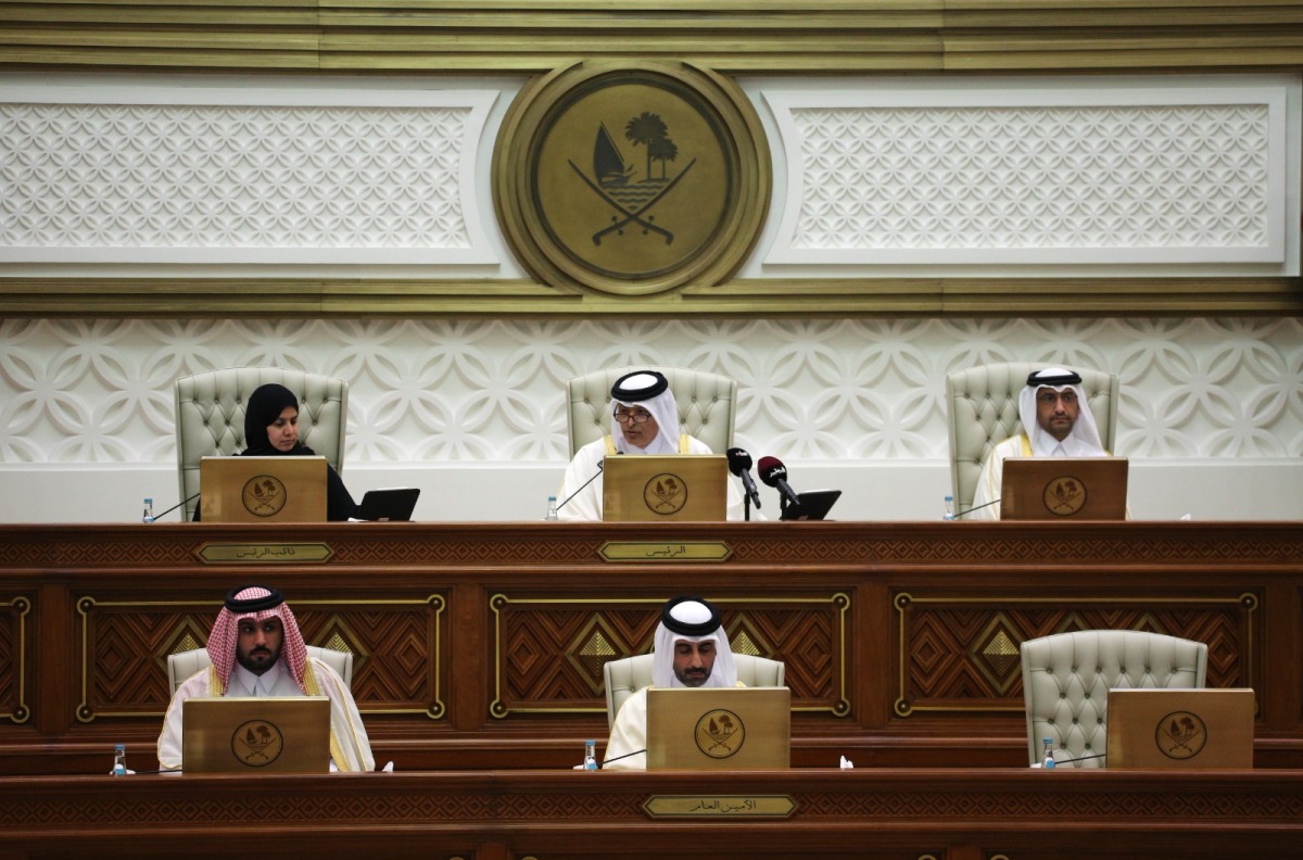 Speaker H E Hassan bin Abdullah Al Ghanim and Minister of Justice H E Ibrahim bin Ali bin Issa Al Hassan Al Mohannadi at Shura Council’s regular weekly session.
