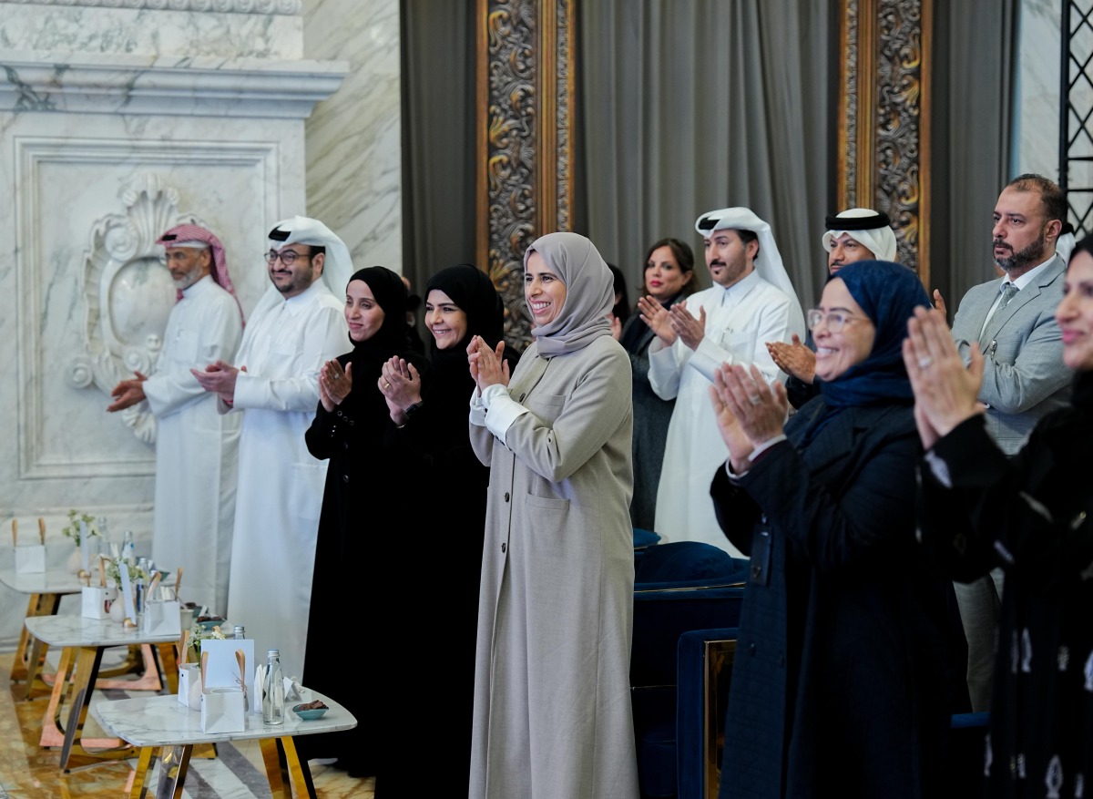Minister of Education and Higher Education H E Lolwah bint Rashid bin Mohammed Al Khater and other officials during the visit of Al Hidaya School Art Exhibition.