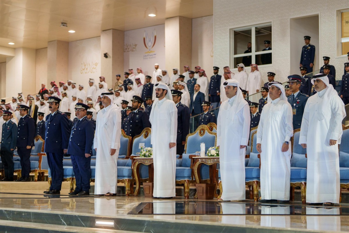 Minister of Interior and Commander of the Internal Security Force (Lekhwiya) H E Sheikh Khalifa bin Hamad bin Khalifa Al-Thani with other officials attending graduation ceremony of the diploma students at the Police Academy.