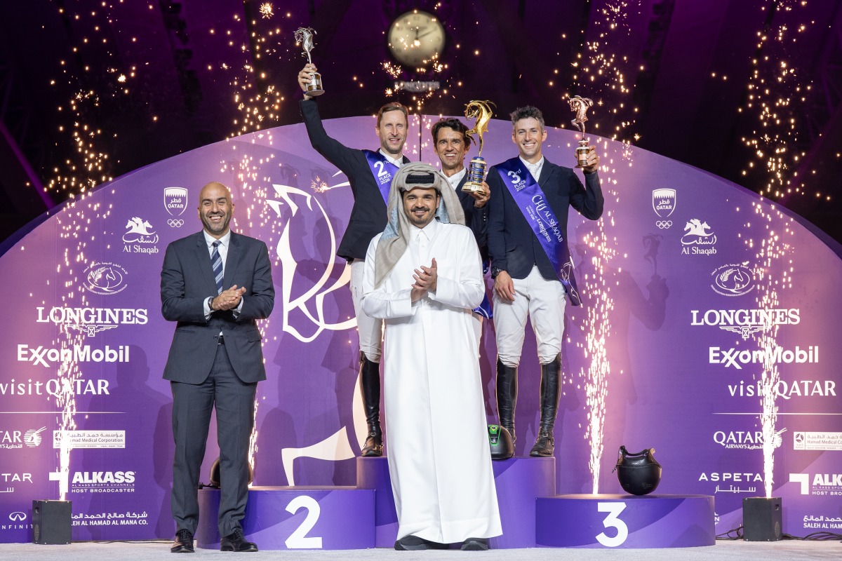 Olympic Council of Asia and Qatar Olympic Committee President and Chairman of the Organising Committee for the Doha Equestrian Tour 2026 H E Sheikh Joaan bin Hamad Al Thani crowned the podium winners of the CSI5* CHI Al Shaqab Grand Prix.