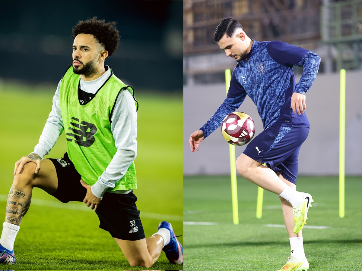 (Left) Al Sadd's Claudinho during a training session and Al Duhail's Bassam Al Rawi in action.